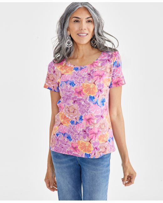Style & Co Petite Gigi Multi Scoop-Neck Short-Sleeve Top Created for