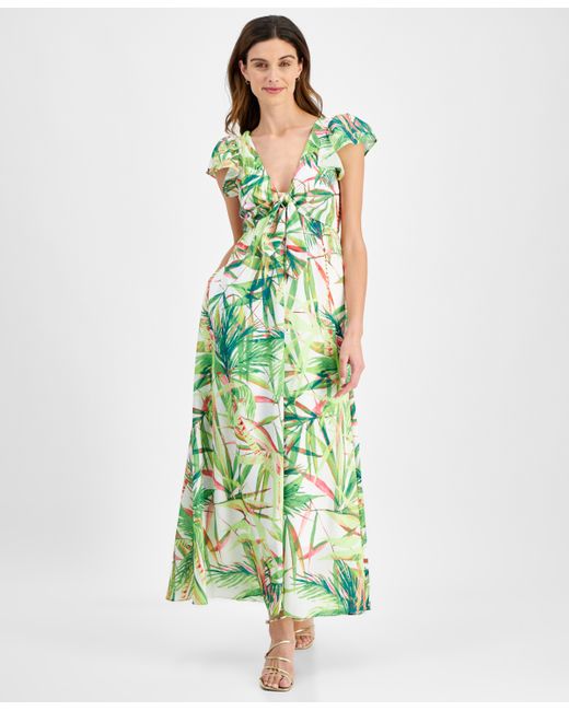 Taylor Printed Flutter-Sleeve Maxi Dress