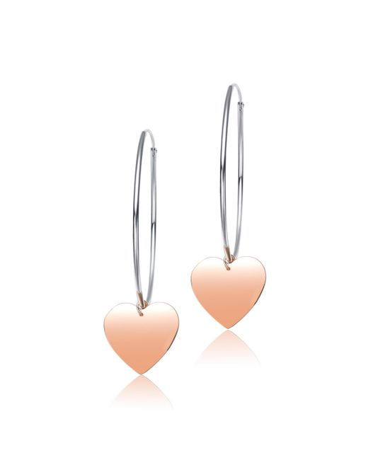 Genevive Stylish Sterling Silver with Heart Gold Plated Dangle Hoop Earrings