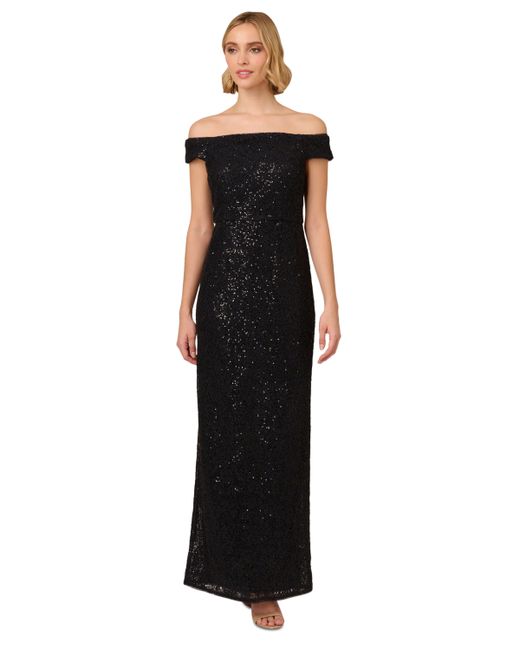 Adrianna Papell Corded Off-The-Shoulder Sequin Gown