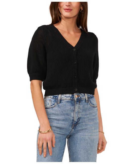 Vince Camuto Open-Knit Puff-Sleeve Cardigan Sweater