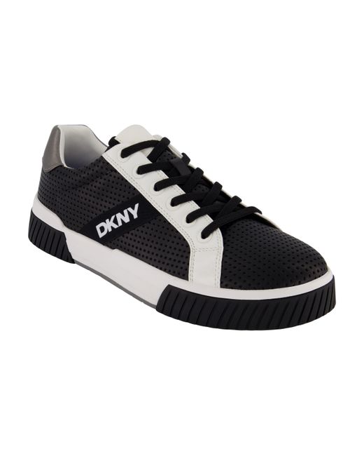 Dkny Perforated Two-Tone Branded Sole Racer Toe Sneakers