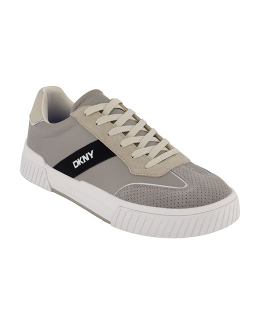 Dkny Side Logo Perforated Two Tone Branded Sole Racer Toe Sneakers