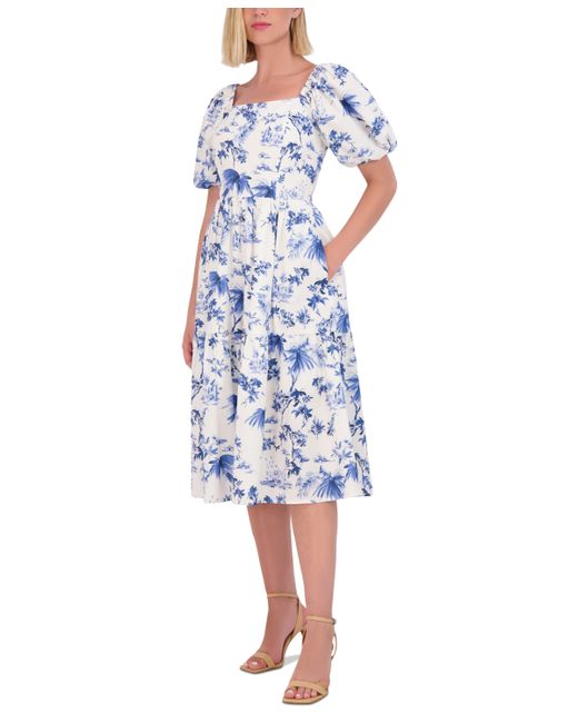 Vince Camuto Floral Puff-Sleeve Midi Dress