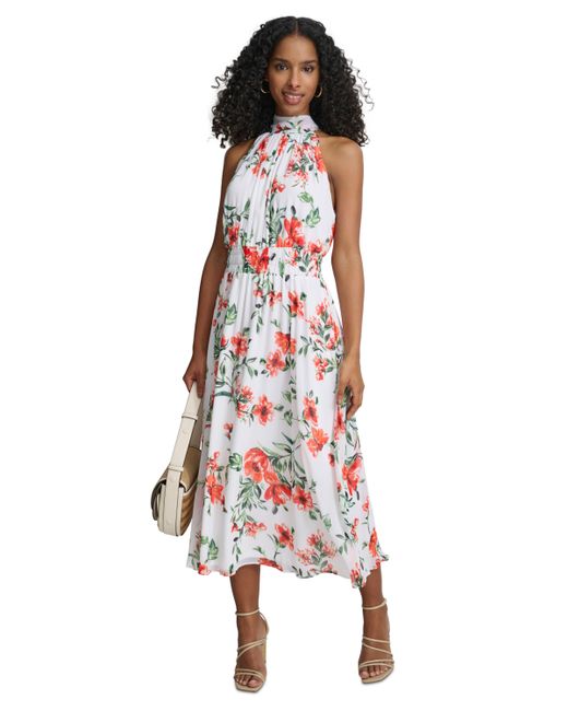 Calvin Klein Floral-Print A-Line Halter Dress