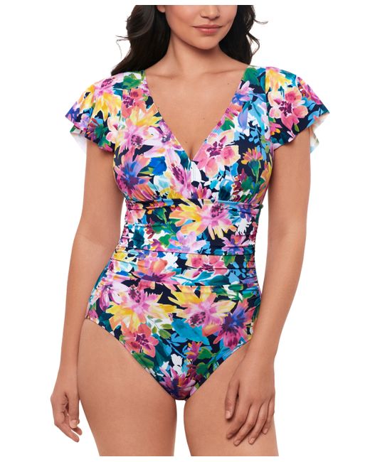 Swim Solutions Garden Dreams Flutter-Sleeve One-Piece Swimsuit Created for