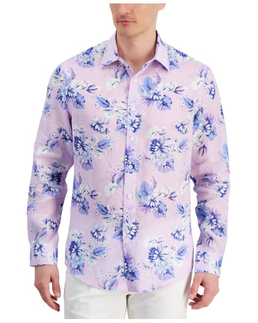 Club Room Noche Floral-Print Long-Sleeve Linen Shirt Created for
