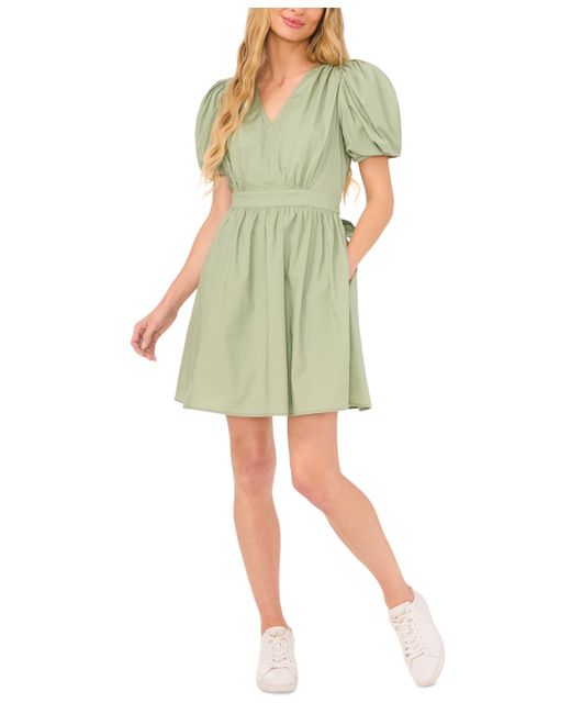 Cece Short Puff-Sleeve Belted Mini Dress