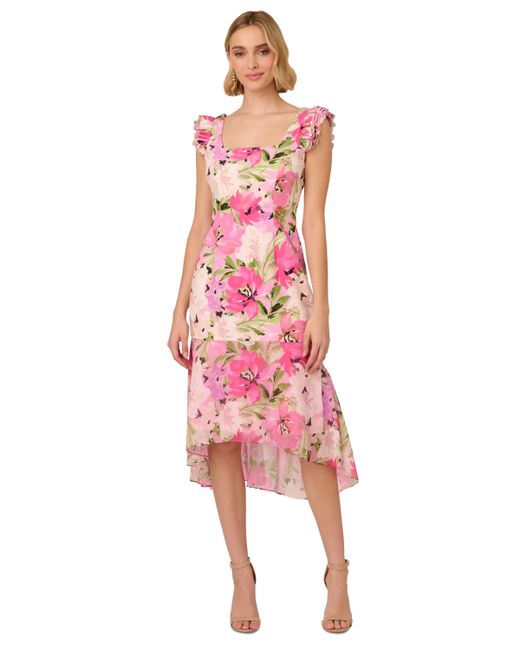 Adrianna Papell Floral-Print High-Low Midi Dress