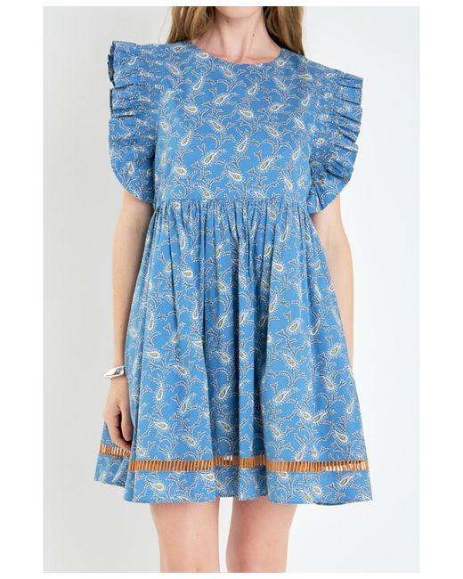 English Factory Paisley Print Ruffle Sleeve Mini Dress