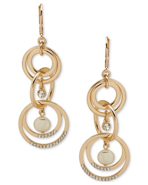 AK Anne Klein Gold-Tone Imitation Pearl Linked Linear Drop Earrings