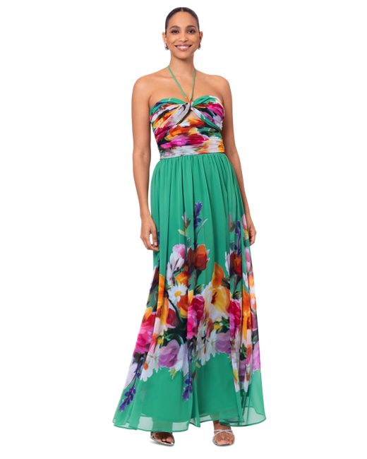 Betsy & Adam Floral-Print Halter Gown
