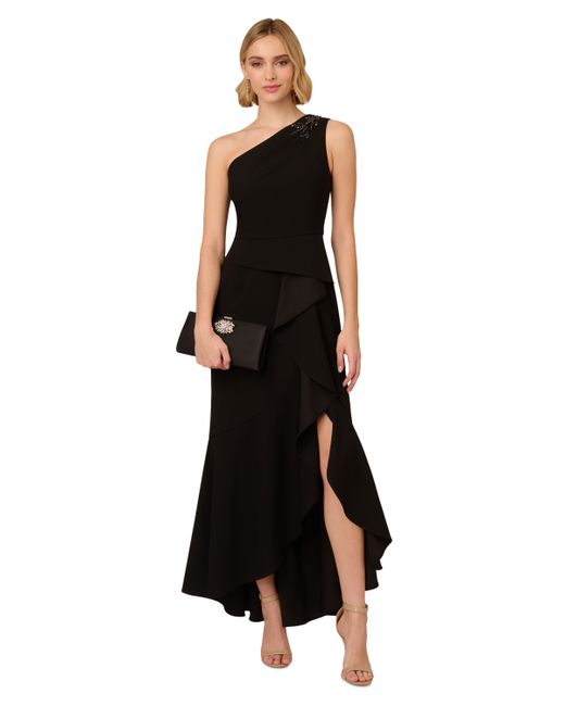 Adrianna Papell Beaded One-Shoulder Gown