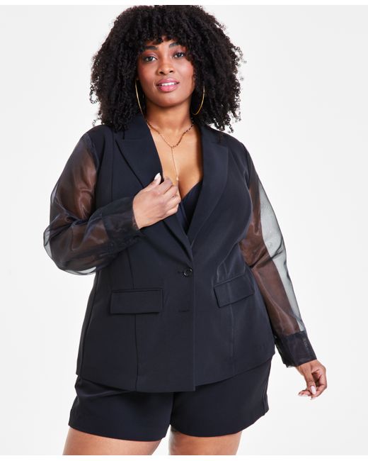 Nina Parker Trendy Plus Organza-Sleeve Blazer