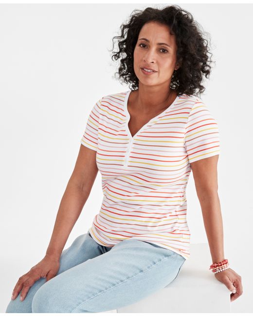 Style & Co Printed Short-Sleeve Henley Top Created for