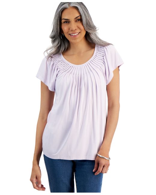 Style & Co Pleated-Neck Short-Sleeve Top Regular Petite Created for