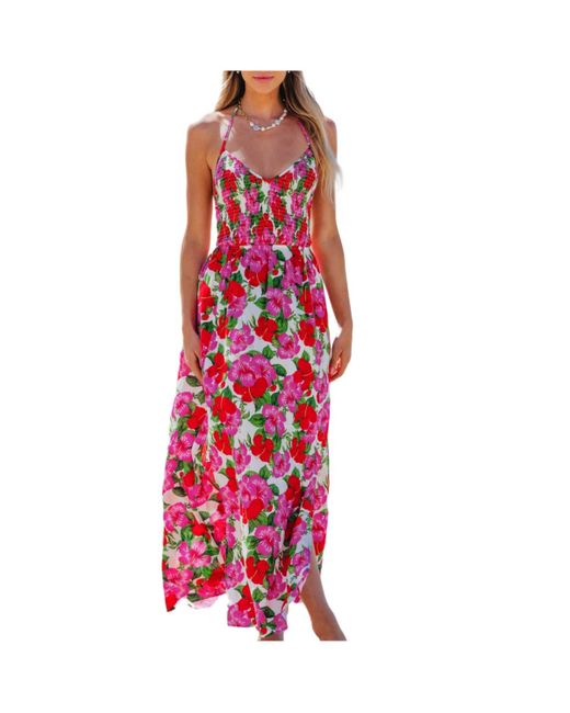 Cupshe Floral Halterneck Smocked Bodice Maxi Beach Dress