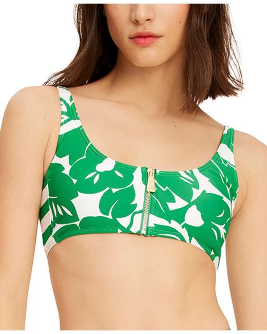 Kate Spade New York Printed Zip-Front Bikini Top
