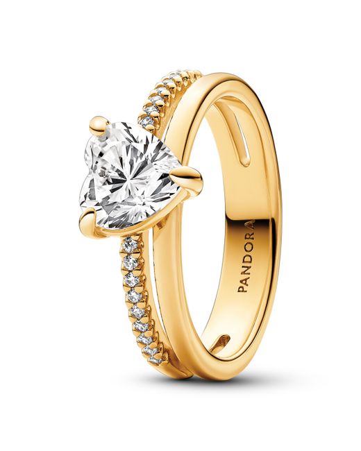 Pandora Heart 14K Plated Ring with Clear Cubic Zirconia