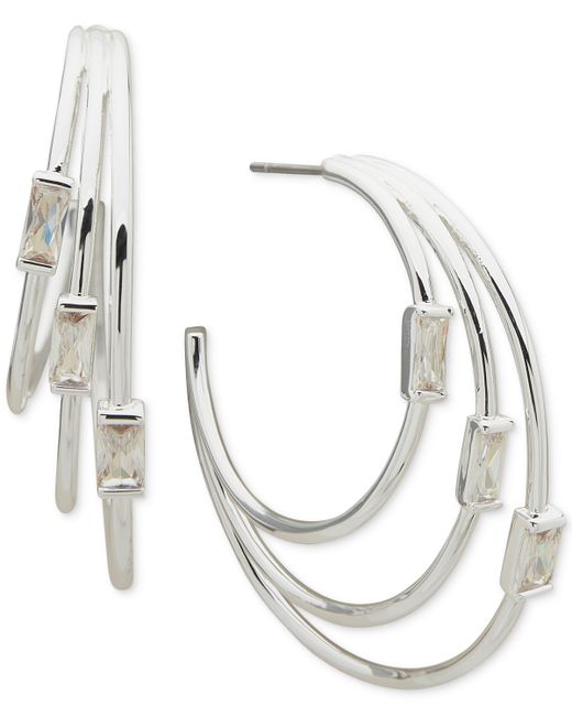 AK Anne Klein Tone Medium Baguette Cubic Zirconia Triple-Row C-Hoop Earrings 1.47