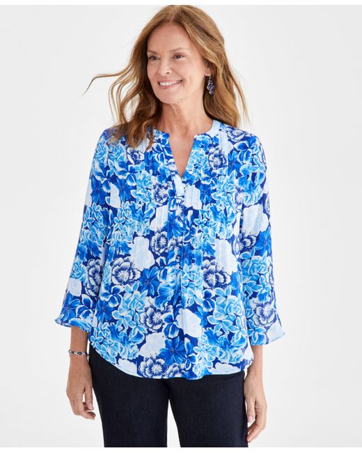 Style & Co Printed Pintuck Ruffle Sleeve Top Created for