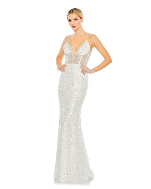 Mac Duggal Embellished Plunge Neck Sleeveless Trumpet Gown
