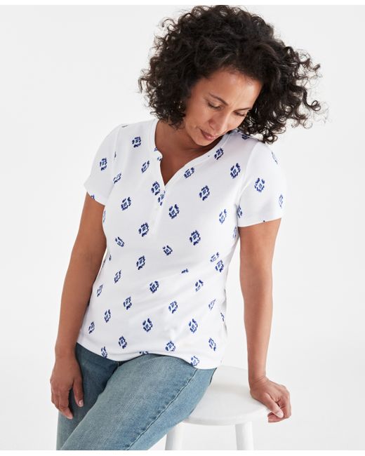 Style & Co Printed Short-Sleeve Henley Top Created for