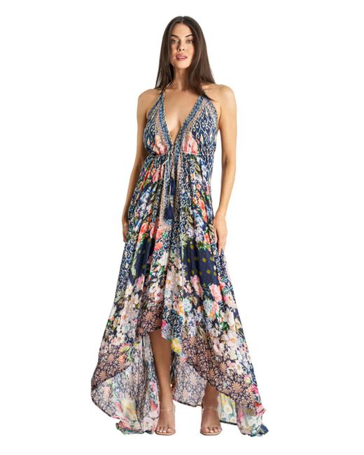 La Moda Clothing Maxi Tropical Print Halterneck Dress