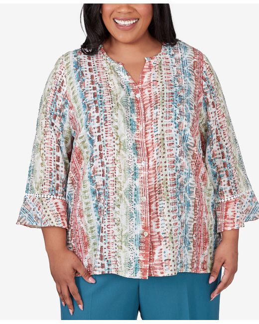 Alfred Dunner Plus Sedona Sky Vertical Button Down Stripe Top
