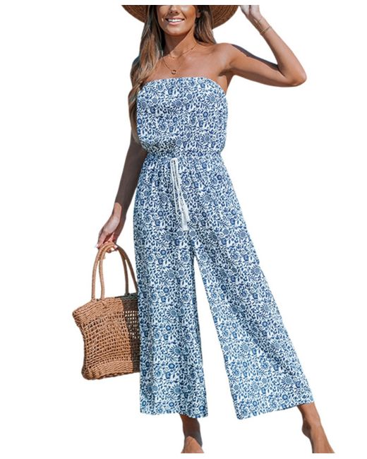 Cupshe Floral Swirl Tube Top Wide Leg Jumpsuit