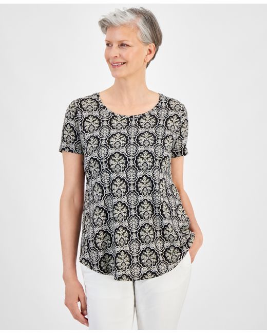 Jm Collection Printed Scoop-Neck Short-Sleeve Top Created for