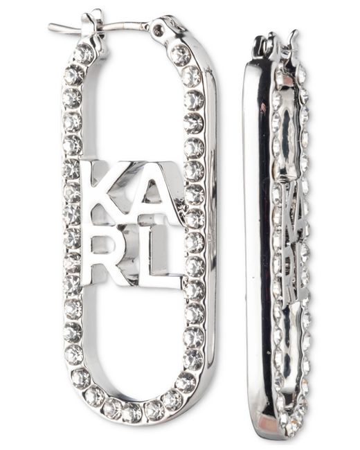 Karl Lagerfeld Tone Pave Logo Oval Hoop Earrings