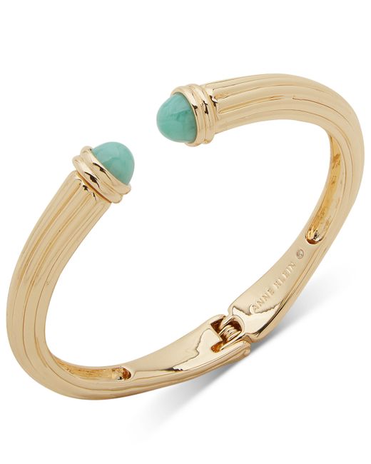 AK Anne Klein Gold-Tone Imitation Turquoise Fluted Cuff Bracelet