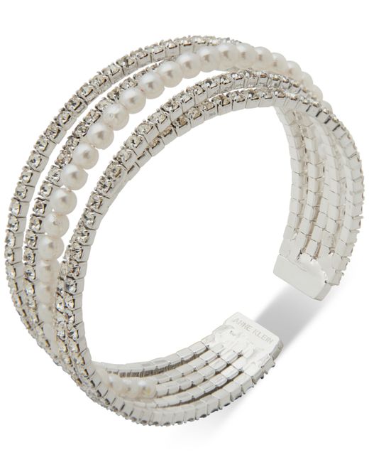 AK Anne Klein Tone Crystal Imitation Pearl Bangle Bracelet