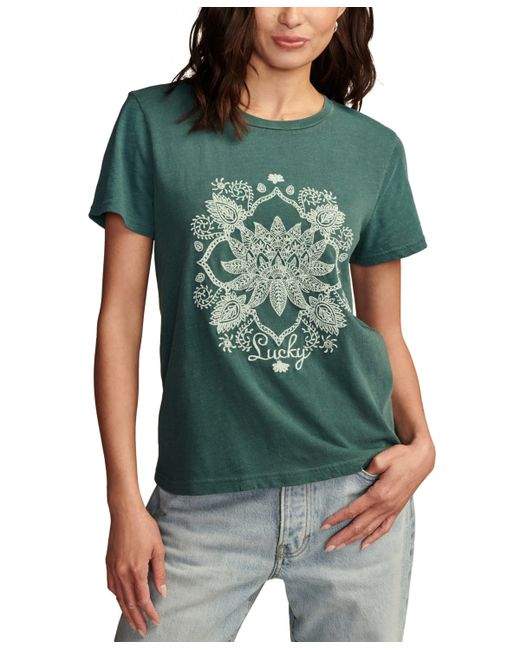Lucky Brand Cotton Embroidered Lucky Lotus Tee