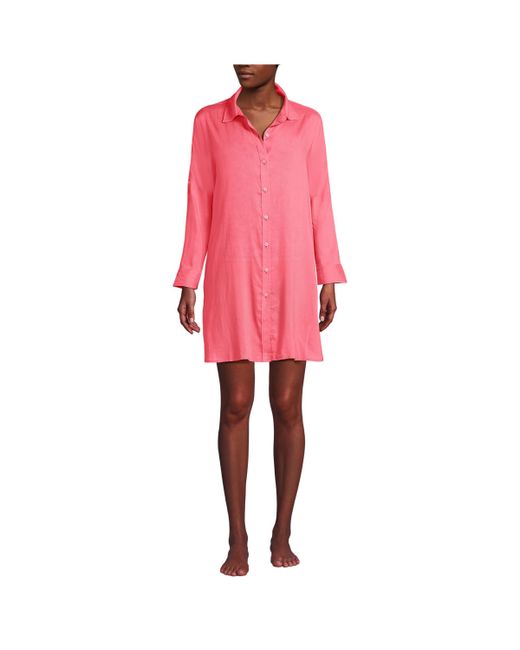 Lands' End Sheer Over d Button Front Swim Cover-up Shirt