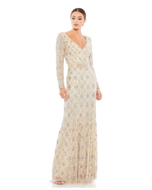 Mac Duggal Geometric Embellished Evening Gown