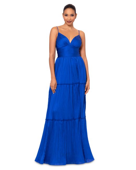 Betsy & Adam Pleated Tiered Gown