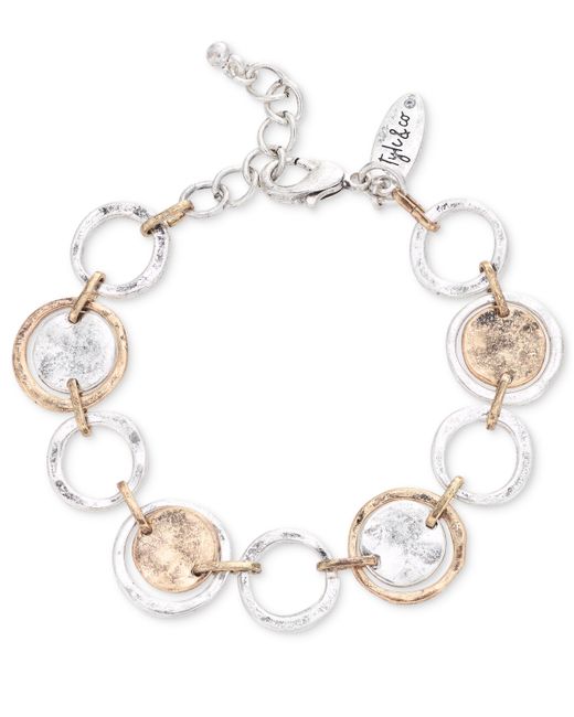 Style & Co Two-Tone Hammered Circle Disc Flex Bracelet Created for