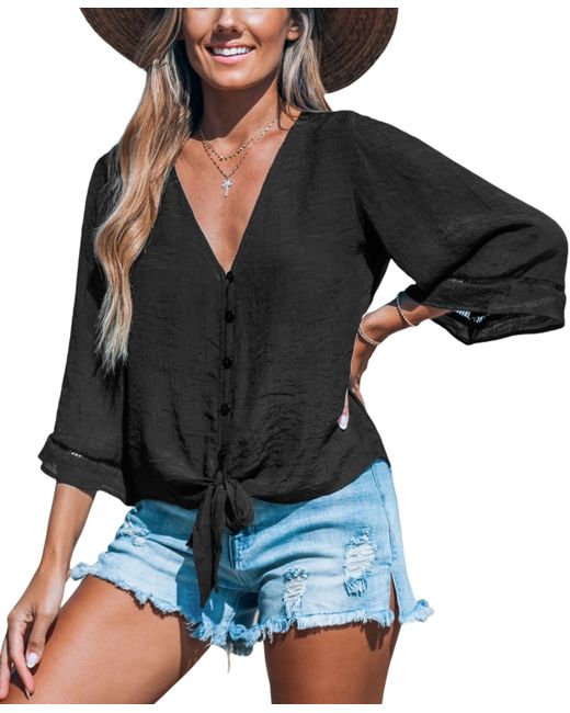Cupshe Flared Sleeve and Tied-Waist Cover-Up Top