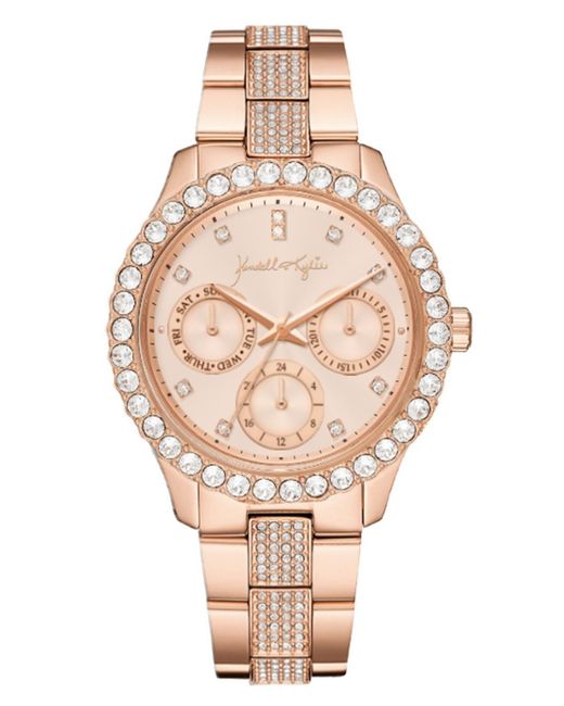 Kendall and Kylie Classic Rose Gold Tone Crystal Bezel Stainless Steel Strap Analog Watch