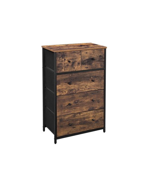 Slickblue Rustic Drawer Dresser Storage Tower With 5 Fabric Drawers