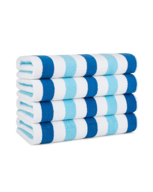 Arkwright Home Cabo Cabana Beach Towel 4-Pack 30x70 Soft Ringspun Cotton Alternating Stripe Colors Oversized Pool blue