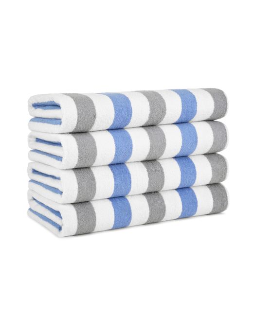 Arkwright Home Cabo Cabana Beach Towel 4-Pack 30x70 Soft Ringspun Cotton Alternating Stripe Colors Oversized Pool navy