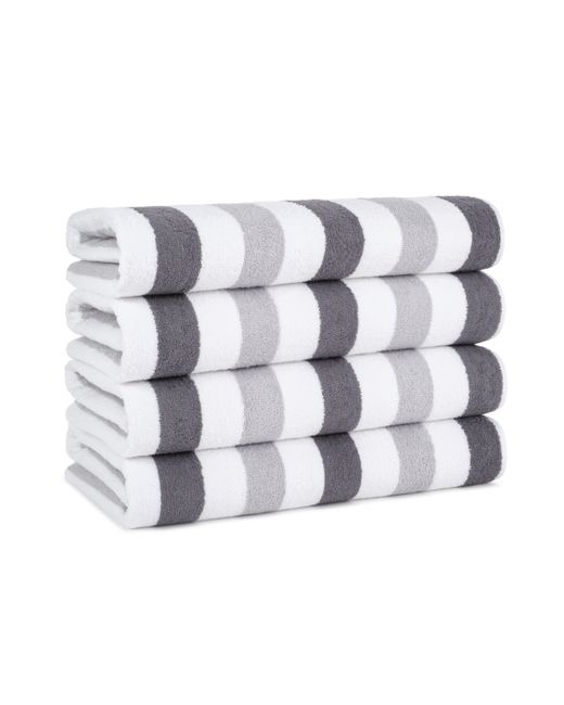 Arkwright Home Cabo Cabana Beach Towel 4-Pack 30x70 Soft Ringspun Cotton Alternating Stripe Colors Oversized Pool grey
