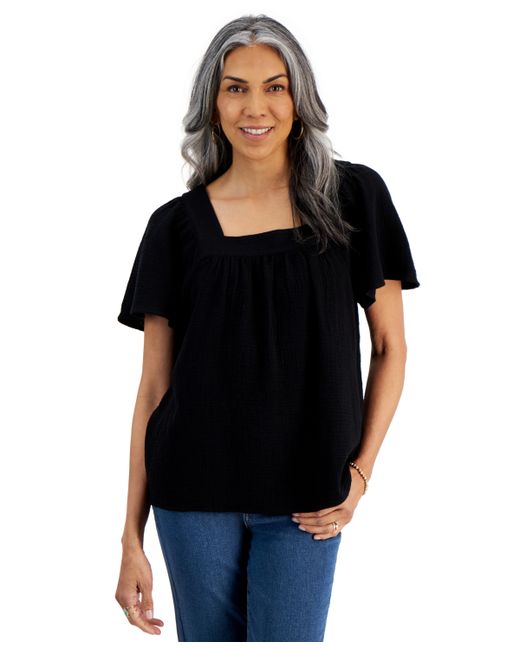 Style & Co Petite Cotton Square-Neck Raglan-Sleeve Top Created for