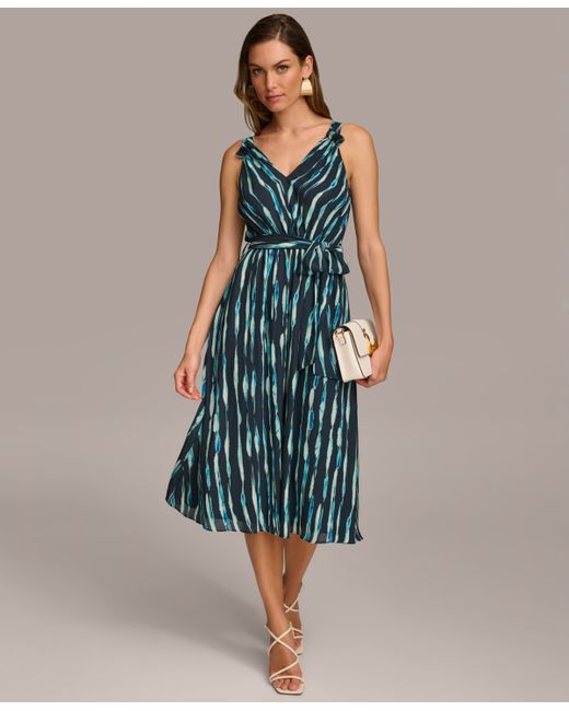 Donna Karan Printed Belted A-Line Dress