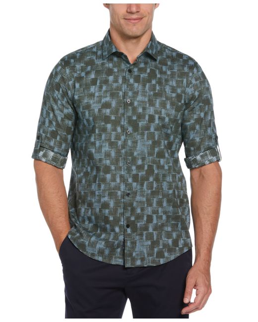 Perry Ellis Rolled Sleeve Button-Front Geo Print Shirt