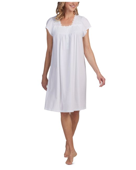 Miss Elaine Smocked Lace-Trim Nightgown