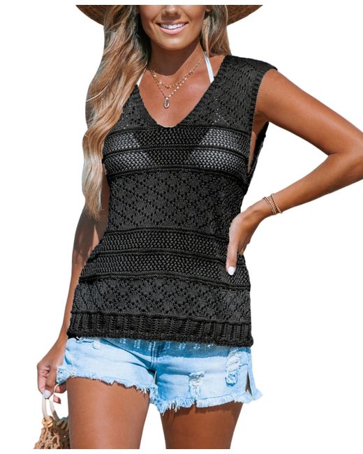 Cupshe Open Knit V-Neck Sleeveless Cover-Up Top